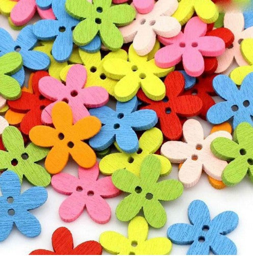 2 Holes Mixed Flower Wooden Decorative Buttons